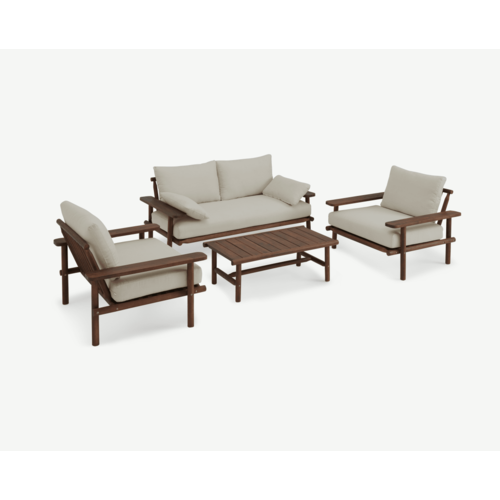 The Outsider Stoel-Bank Loungeset - Laruna - Acaciahout - Vintage Bruin / Wit - The Outsider The Outsider Stoel-Bank Loungeset - Laruna - Acaciahout - Vintage Bruin / Wit - The Outsider