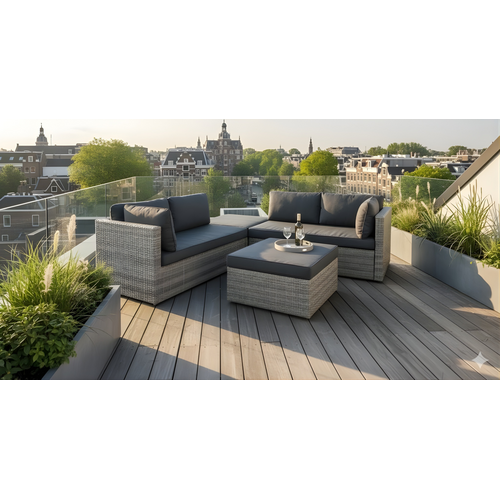 Baratti Hoek Loungeset Amalia - Antraciet & Grijs - Wicker - Baratti