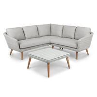 Hoek Loungeset Maartje - Lichtgrijs - Wicker / Acaciahout - Baratti