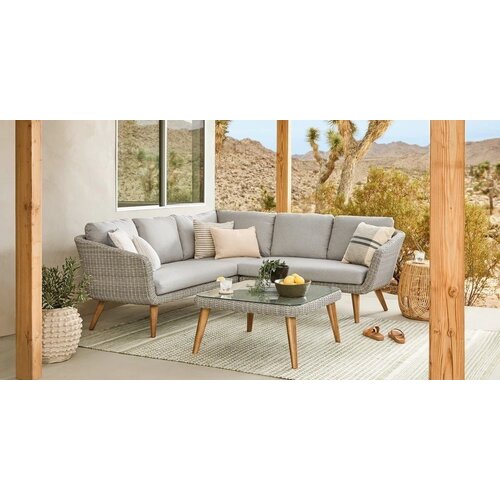 Baratti Hoek Loungeset Maartje - Lichtgrijs - Wicker / Acaciahout - Baratti Baratti Hoek Loungeset Maartje - Lichtgrijs - Wicker / Acaciahout - Baratti