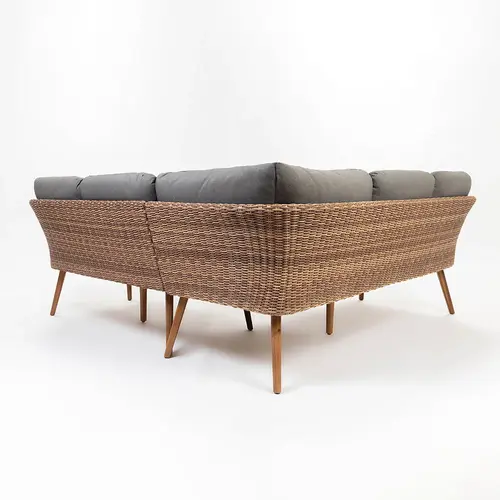 Baratti Hoek Loungeset Mikki - Bruin - Wicker / Acaciahout - Baratti Baratti Hoek Loungeset Mikki - Bruin - Wicker / Acaciahout - Baratti