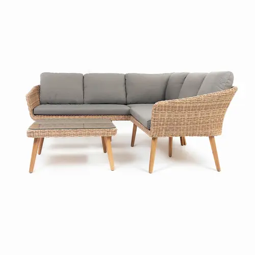 Baratti Hoek Loungeset Mikki - Bruin - Wicker / Acaciahout - Baratti Baratti Hoek Loungeset Mikki - Bruin - Wicker / Acaciahout - Baratti
