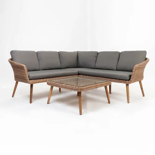 Baratti Hoek Loungeset Mikki - Bruin - Wicker / Acaciahout - Baratti Baratti Hoek Loungeset Mikki - Bruin - Wicker / Acaciahout - Baratti