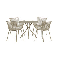 Diningset-Levi-5-Delig-Rond-Beige-Staal-Glas-90cm-The-Outsider