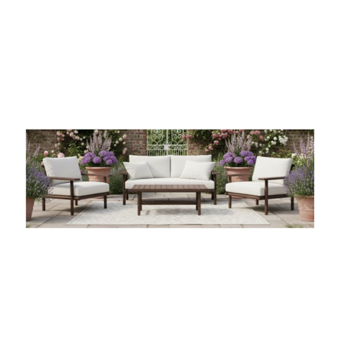 The Outsider Stoel-Bank Loungeset - Laruna - Acaciahout - Vintage Bruin /  Wit - The Outsider