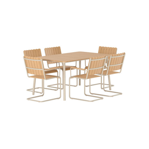 The Outsider Holmsund- Tuinset - 6 - stoelen - tafel - Beige - Polywood The Outsider Holmsund- Tuinset - 6 - stoelen - tafel - Beige - Polywood