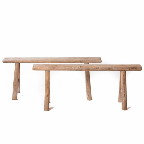 Unique old wooden stools and benches Authentic