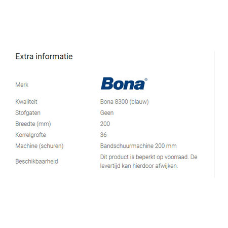 Bona Sanding belt Bona 8300 size 200x750mm
