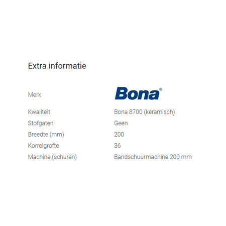 Bona Bande abrasive Bona 8700 taille céramique 200x750mm