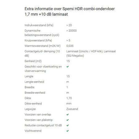 Tisa-Line Spemi HDR Combi Plancher chauffant 1,7mm RM0,035 (rouleau de 15m2)