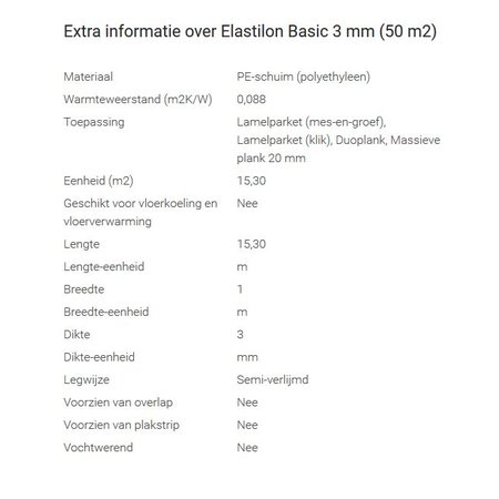 Elastilon Basic 3mm (prijs per rol van 50m2)