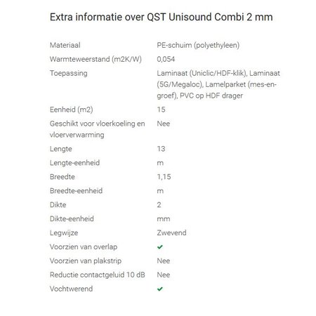 Quick Step QS Unisound Combi 2mm per roll of 15m2