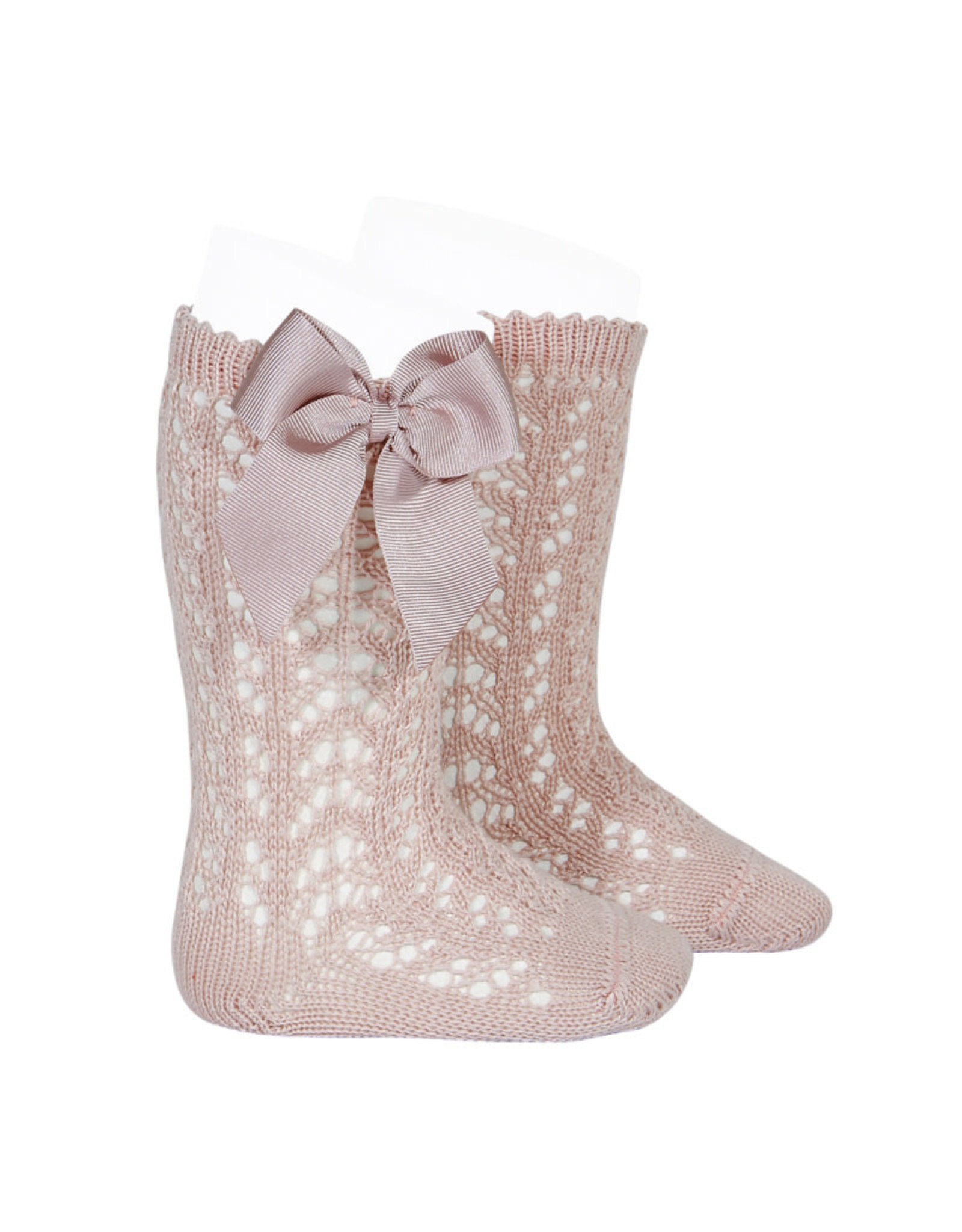 CONDOR Old Rose Openwork Knee Socks with Bow