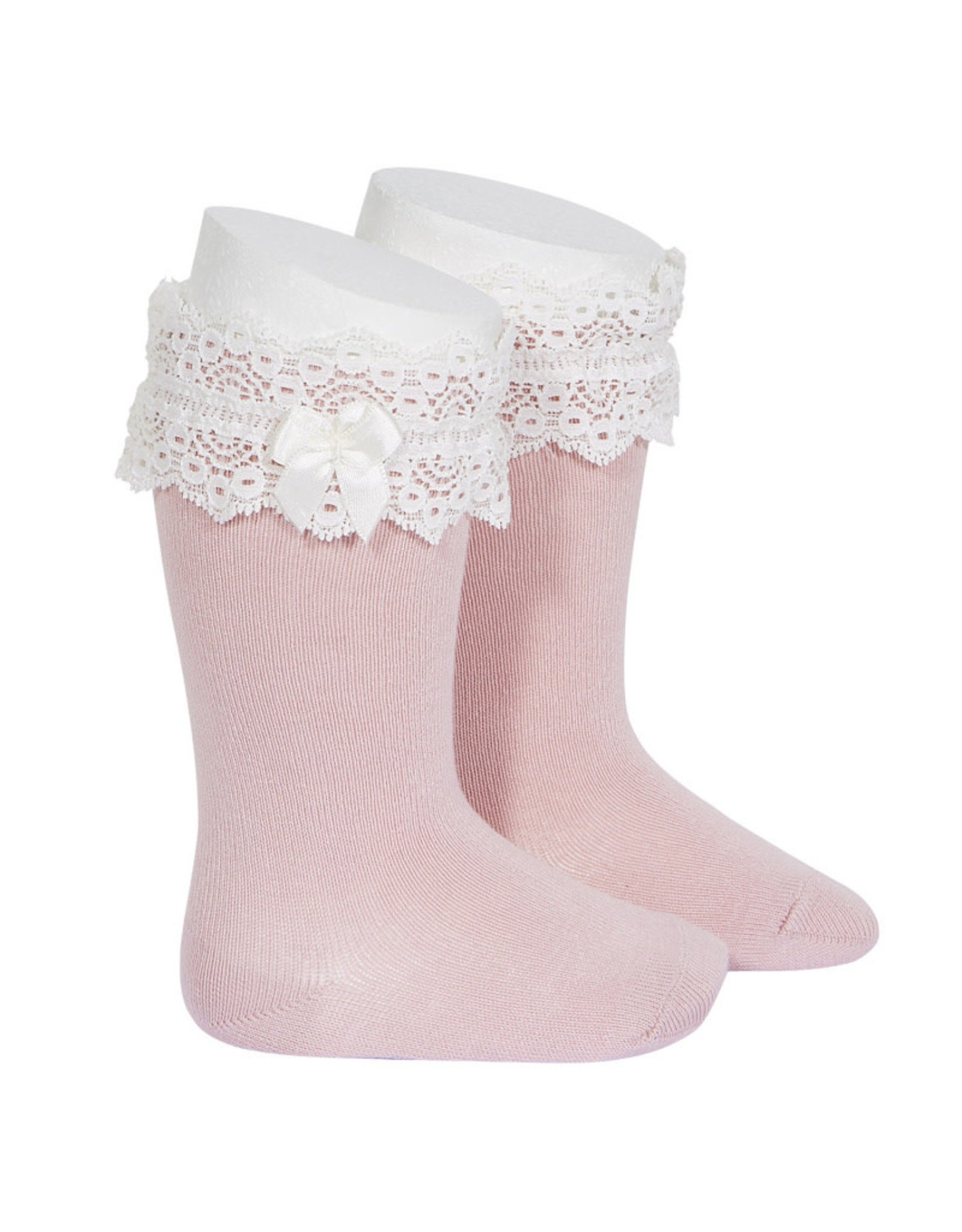 CONDOR Pale Pink Lace Trim Socks with Bow