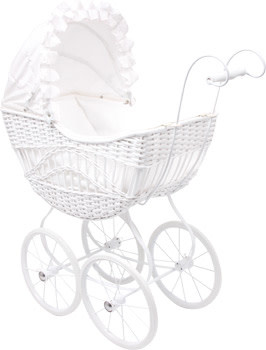 white wicker doll carriage