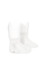 CONDOR White Short Socks with PomPoms