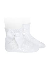 CONDOR White Openwork Short Socks with Bow