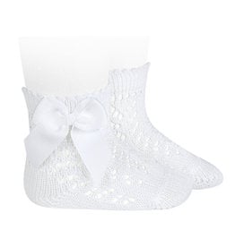 CONDOR White Openwork Short Socks with Bow