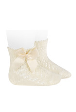 CONDOR Beige Openwork Short Socks with Bow