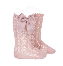 CONDOR Pale Pink Openwork Knee Socks with Bow