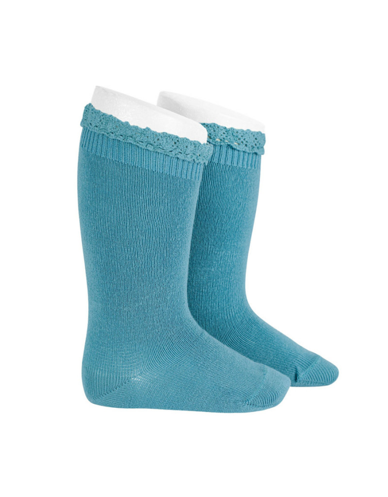 CONDOR Stone Blue Lace Edging Knee Socks