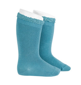 CONDOR Stone Blue Lace Edging Knee Socks