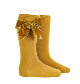 CONDOR Mustard Velvet Bow Socks