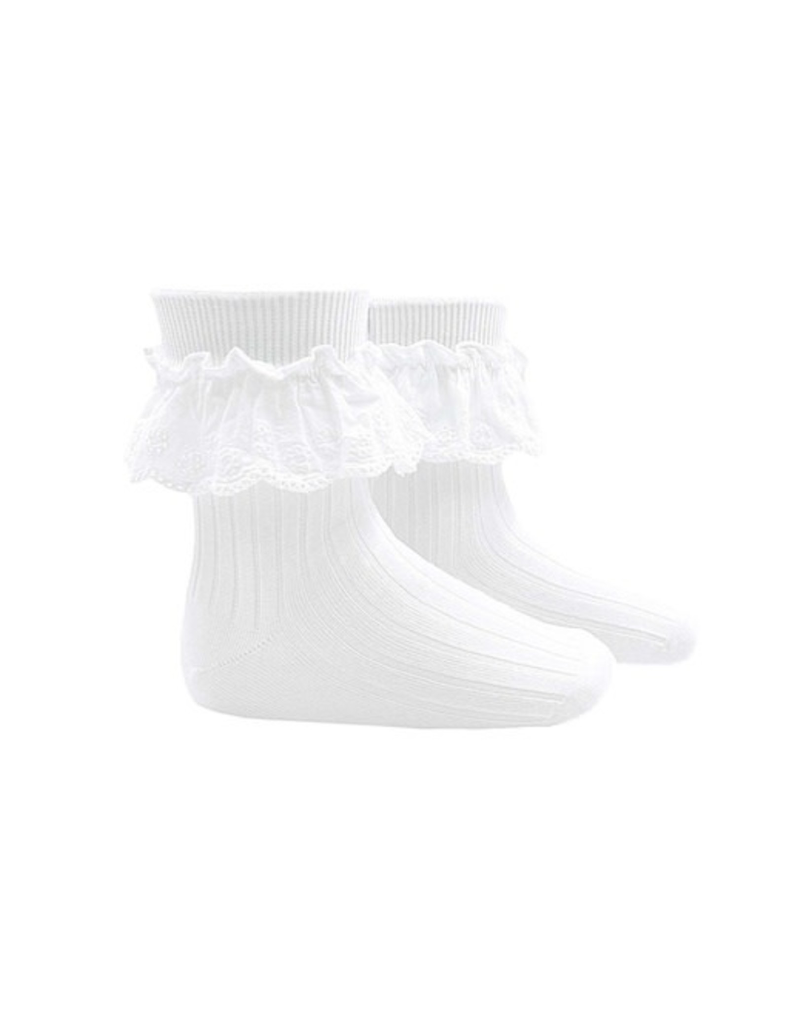 CONDOR White Embroidered Batiste Short Socks
