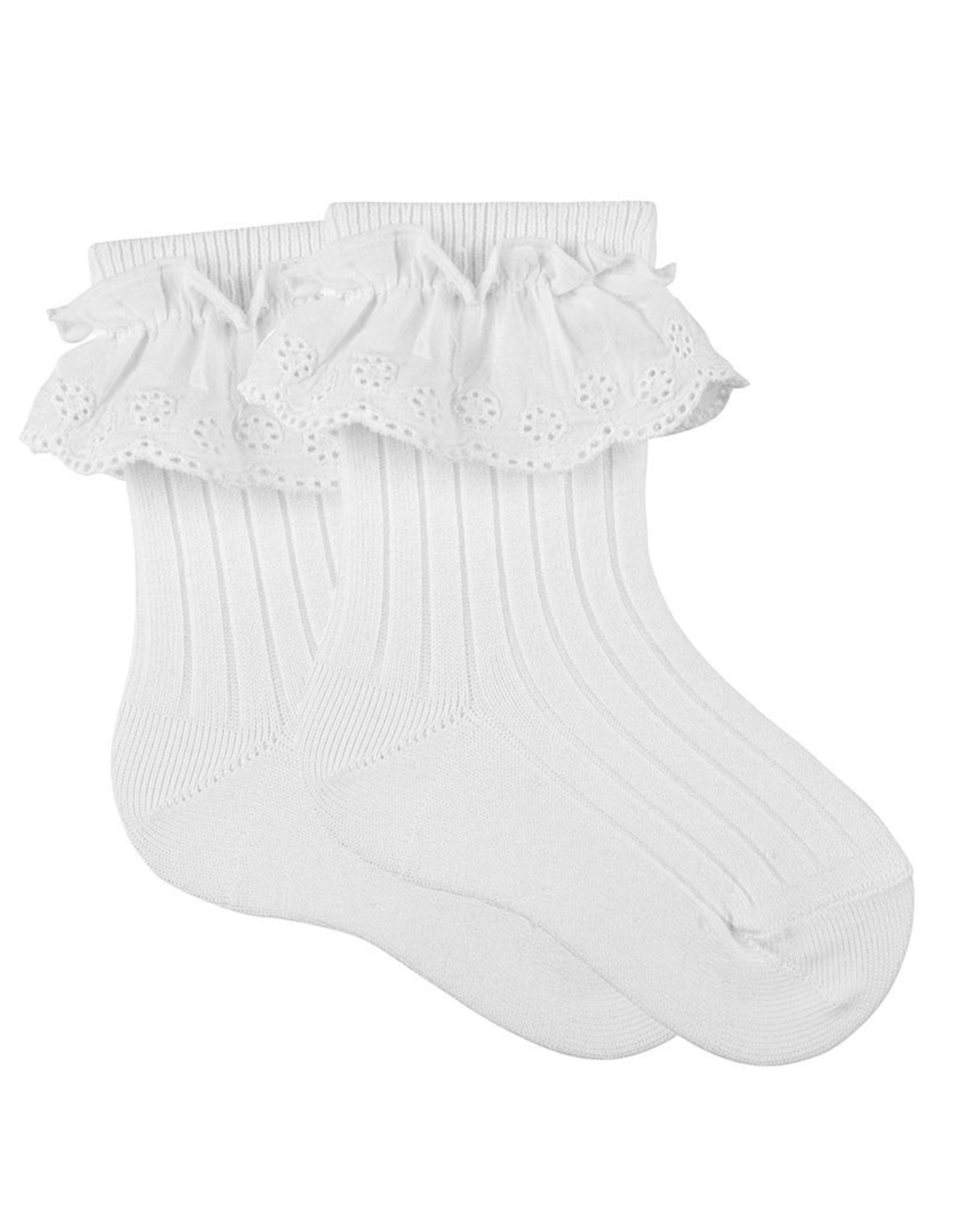 CONDOR White Embroidered Batiste Short Socks