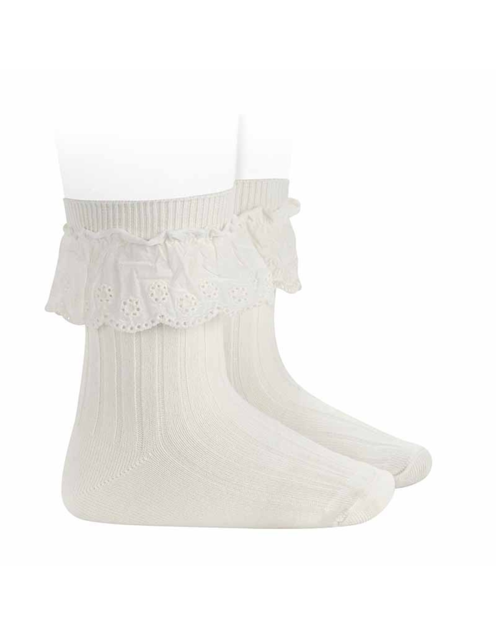 CONDOR Cream Embroidered Batiste Short Socks