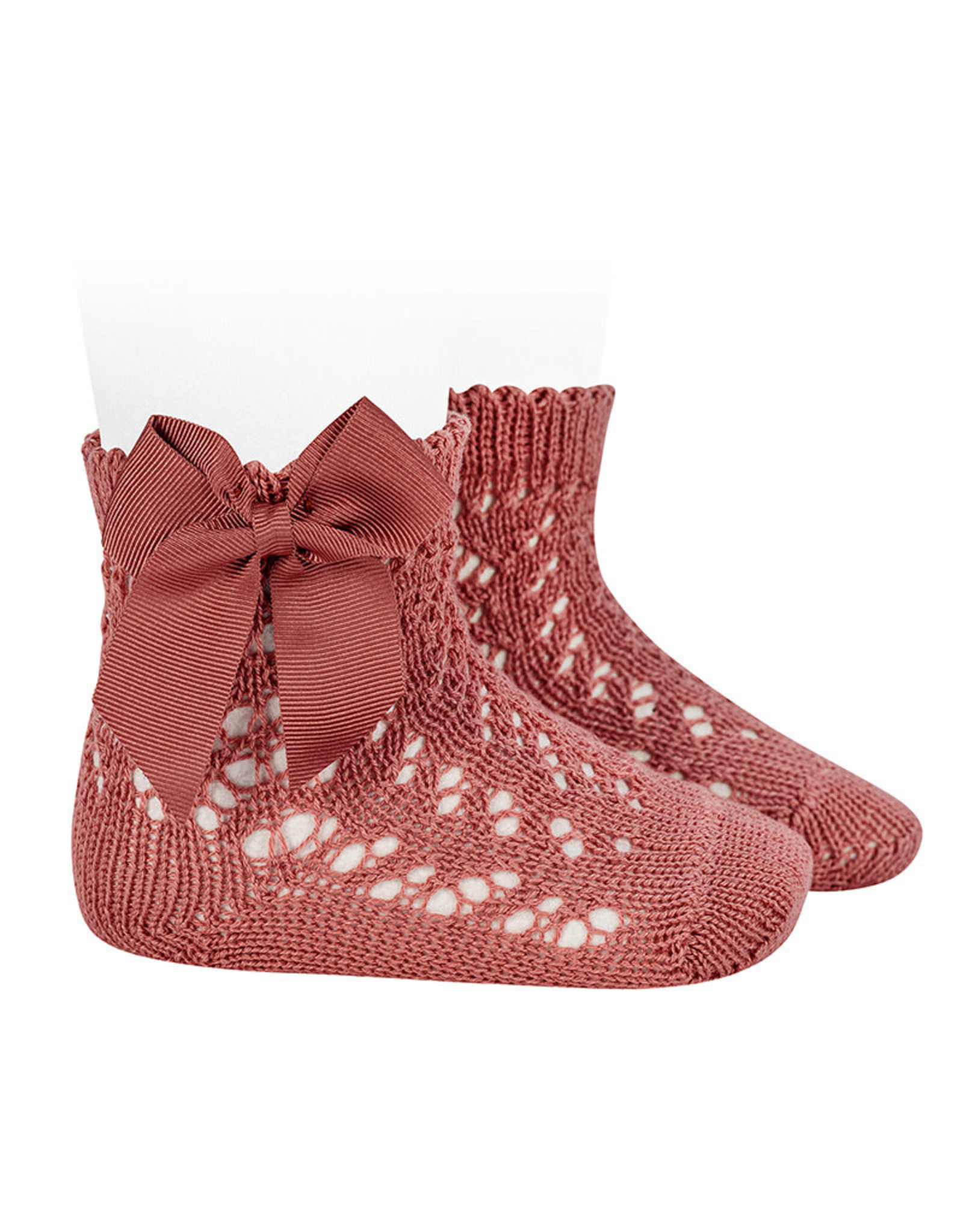 CONDOR Terracotta Openwork Short Socks with Bow