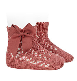 CONDOR Terracotta Openwork Short Socks with Bow