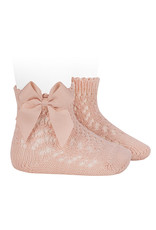 CONDOR Nude Openwork Short Socks with Bow