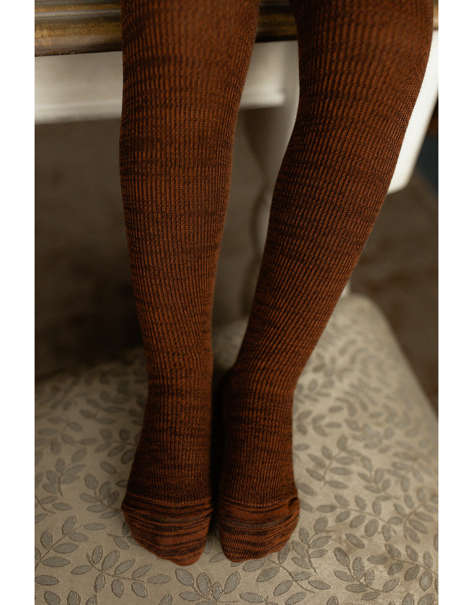 Silly Silas Footed Teddy Warmy Tights with Braces - Cinnamon