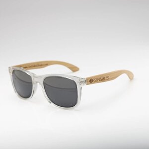 Bambussonnenbrille mit transparentem, weißem Rahmen