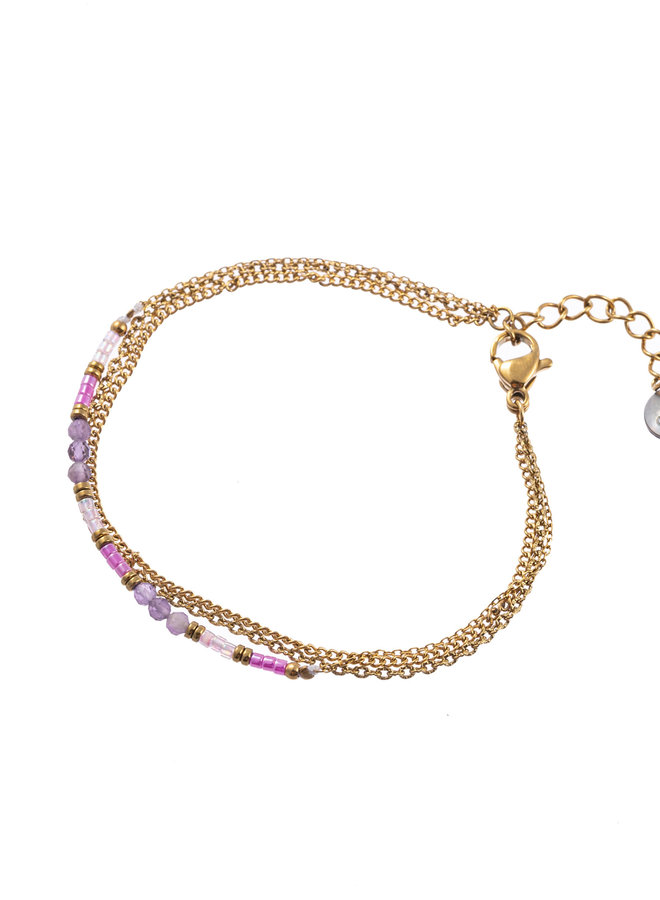 3 lines Beads Bracelet - 14K + dark purple - Dark Purple
