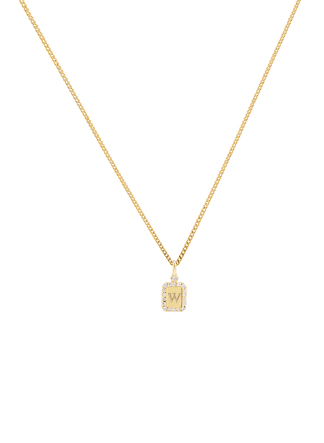 Tiny Pavé Initial Tag Ketting