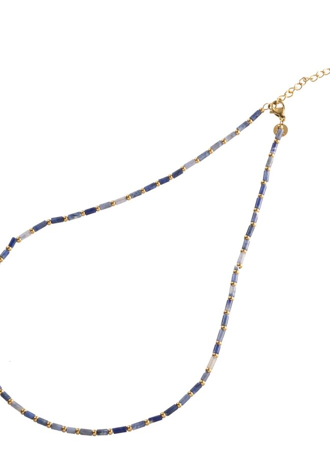 Long Bead Necklace - 14K + blue