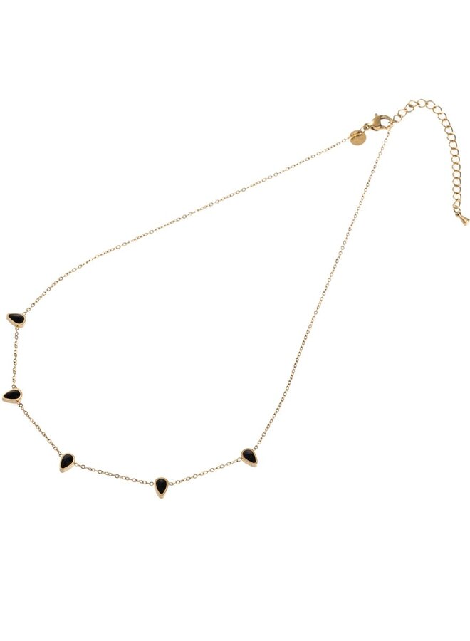 3 Crystal Drops Necklace - 14K + black