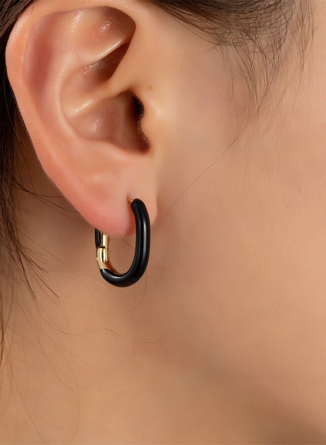 Enamel Oval - 14K + black