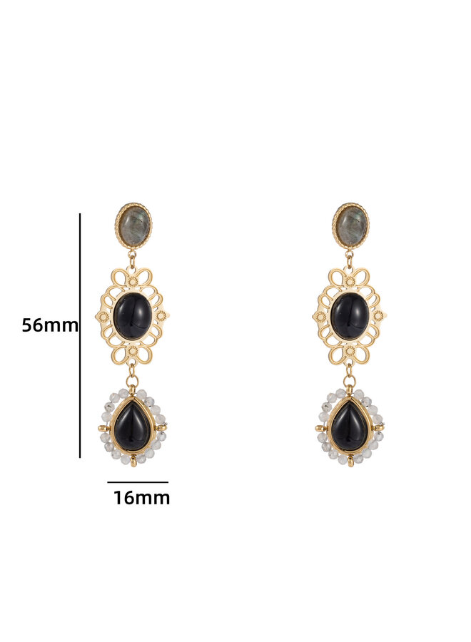 Vintage Stone Earring - 14K + black