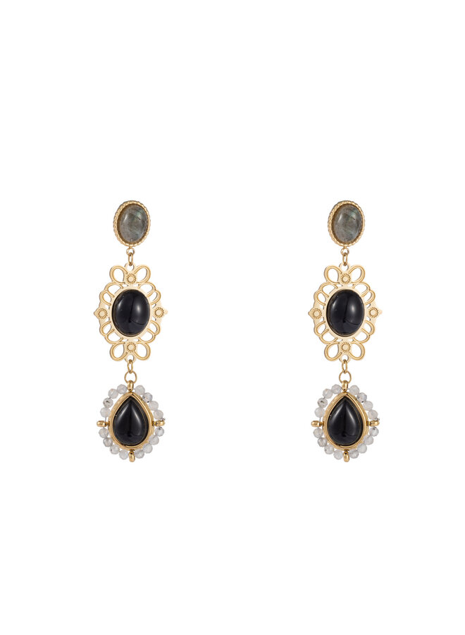 Vintage Stone Earring - 14K + black