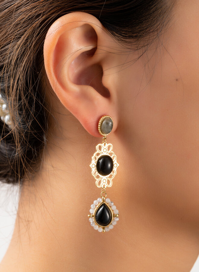 Vintage Stone Earring - 14K + black