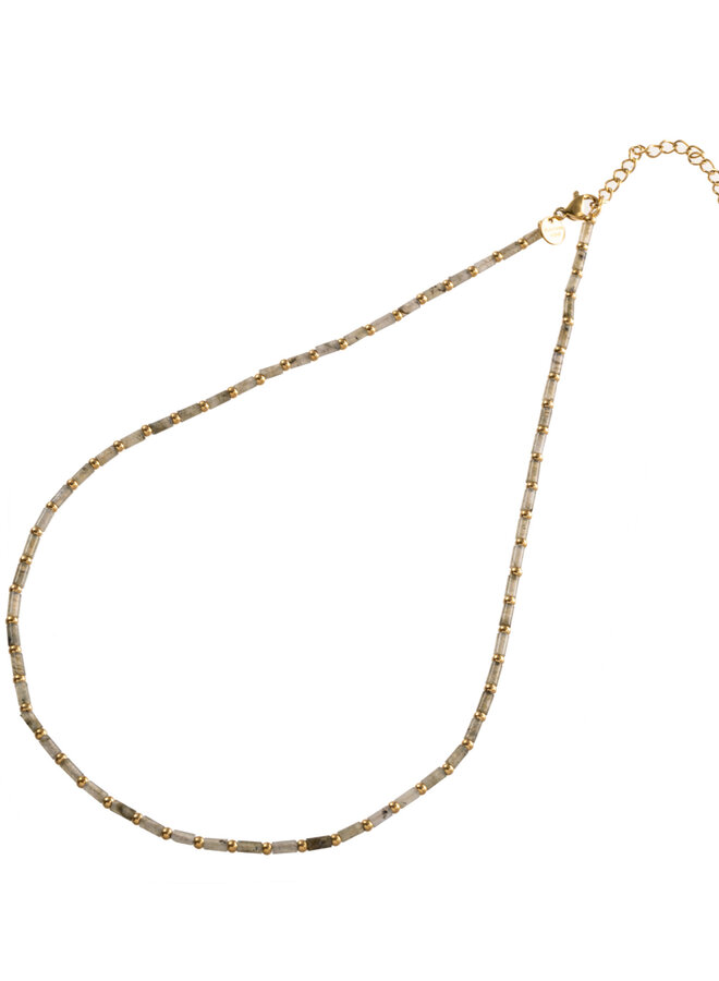 Long Bead Necklace - 14K + dark green