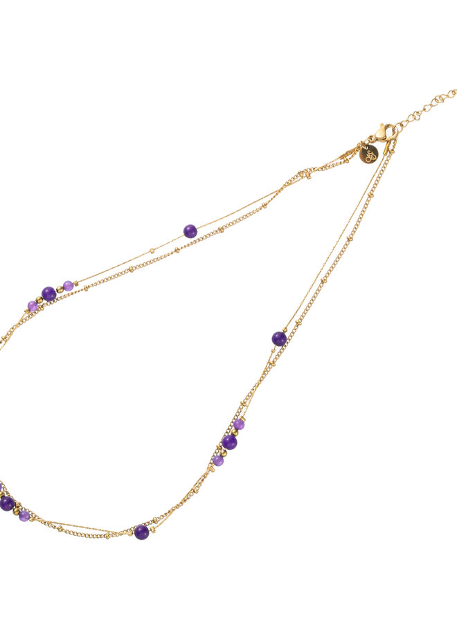 Double Stones Necklace - 14K + dark purple