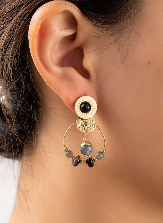 Full Sun Earring - 14K + black