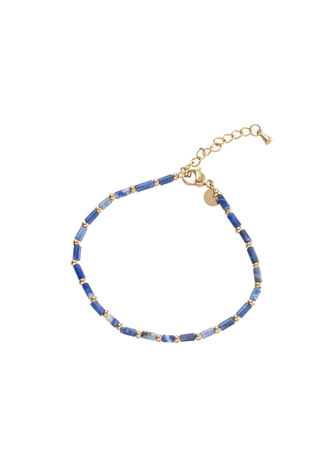 Long Bead Bracelet - 14K + blue