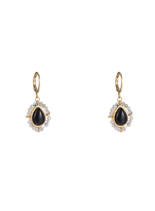 Small Stone Drop Earring - 14K + black