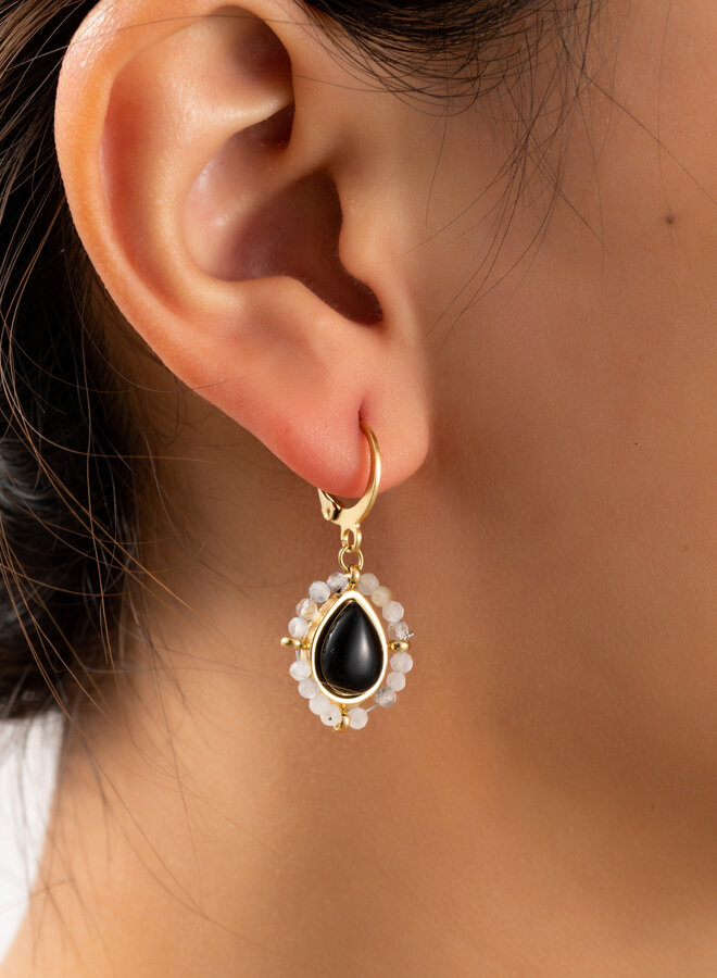 Small Stone Drop Earring - 14K + black