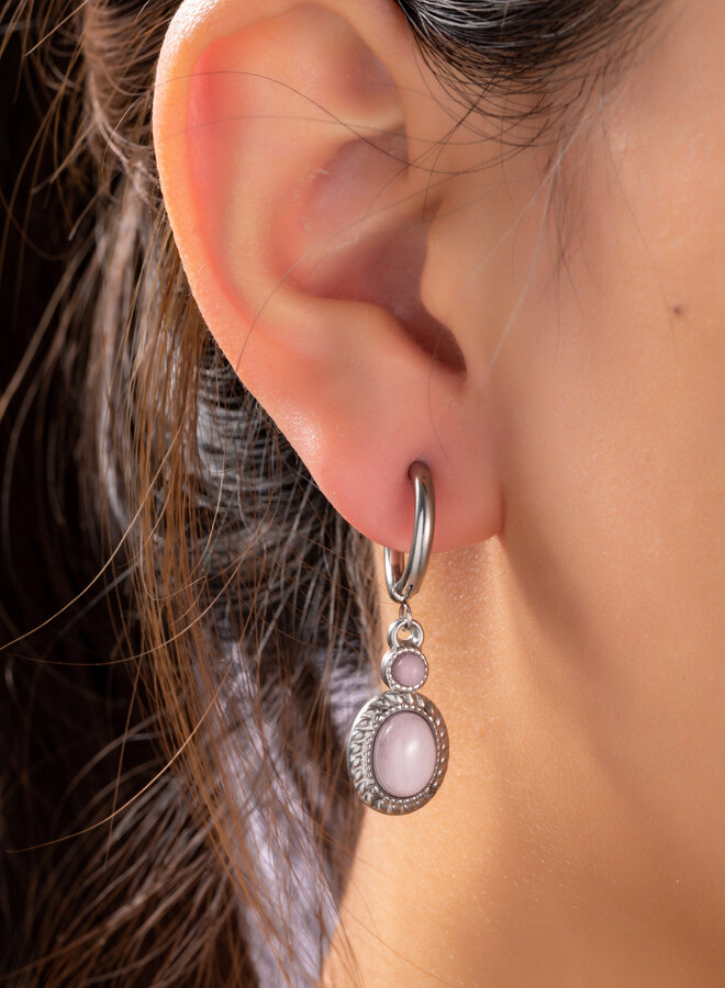 Double Stone Drop Earring - RH + rose quartz